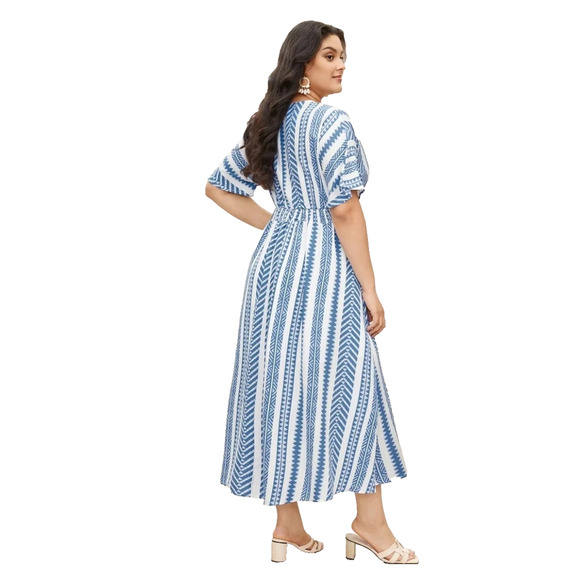 BloomChic Dress Geometric Striped Pocket Slits Dolman Sleeve Empire Waist 12 - Picture 4 of 9